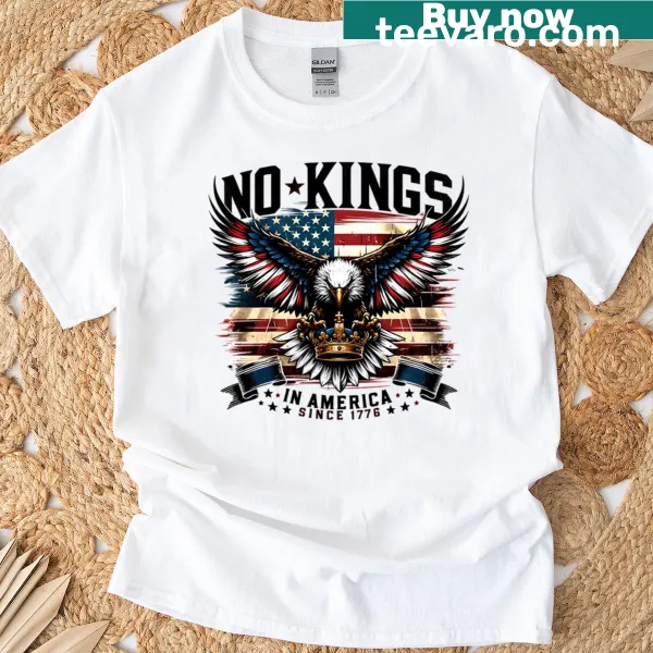 Oversized eagle and flag graphic T-shirt with No Kings text