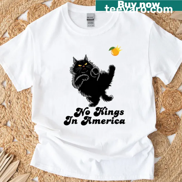 Funny political parody tee with cat kicking orange figure and text
