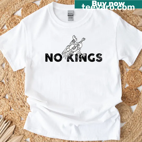 T-shirt with bold 'No Kings' text design.