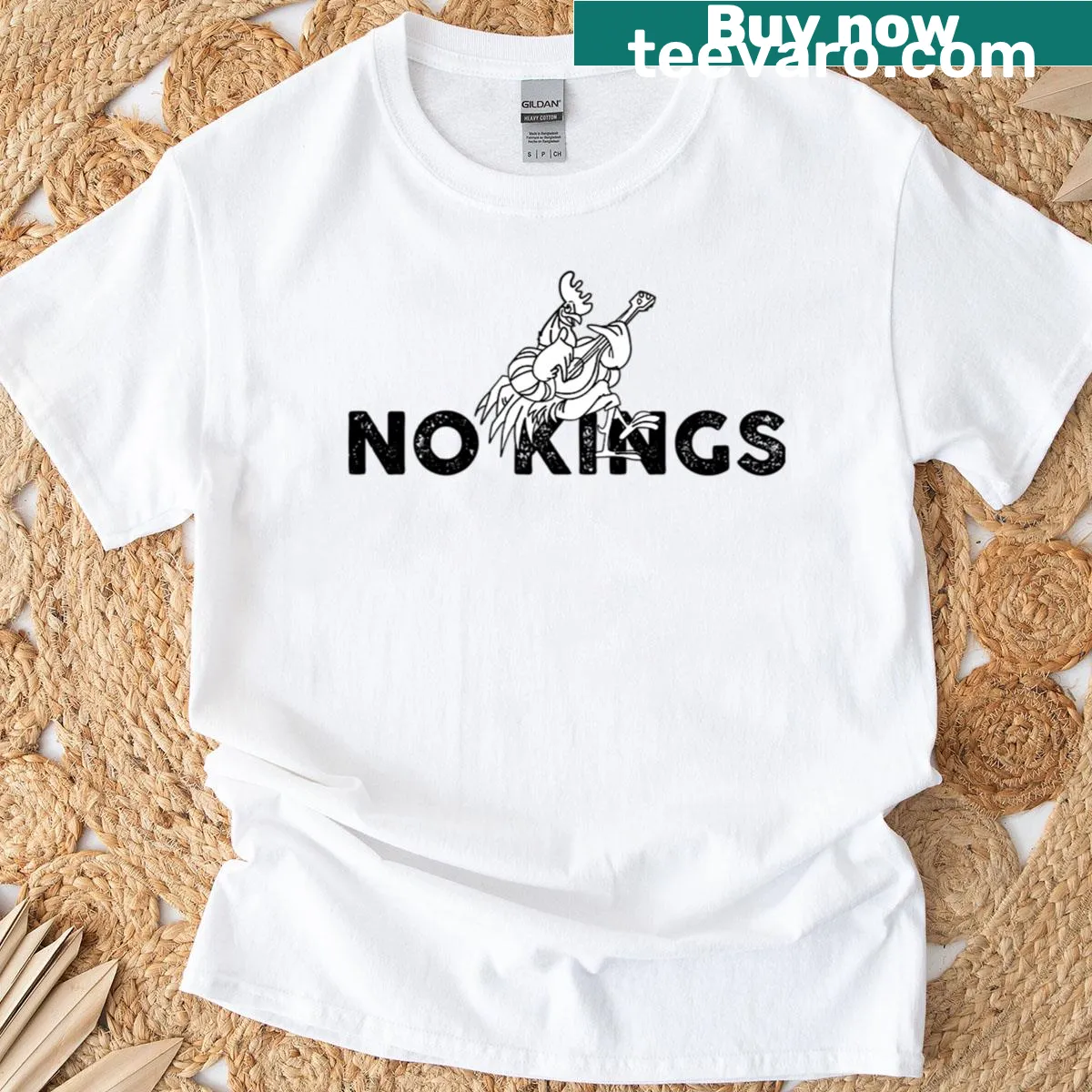 T-shirt with bold 'No Kings' text design. — on a men's t-shirt