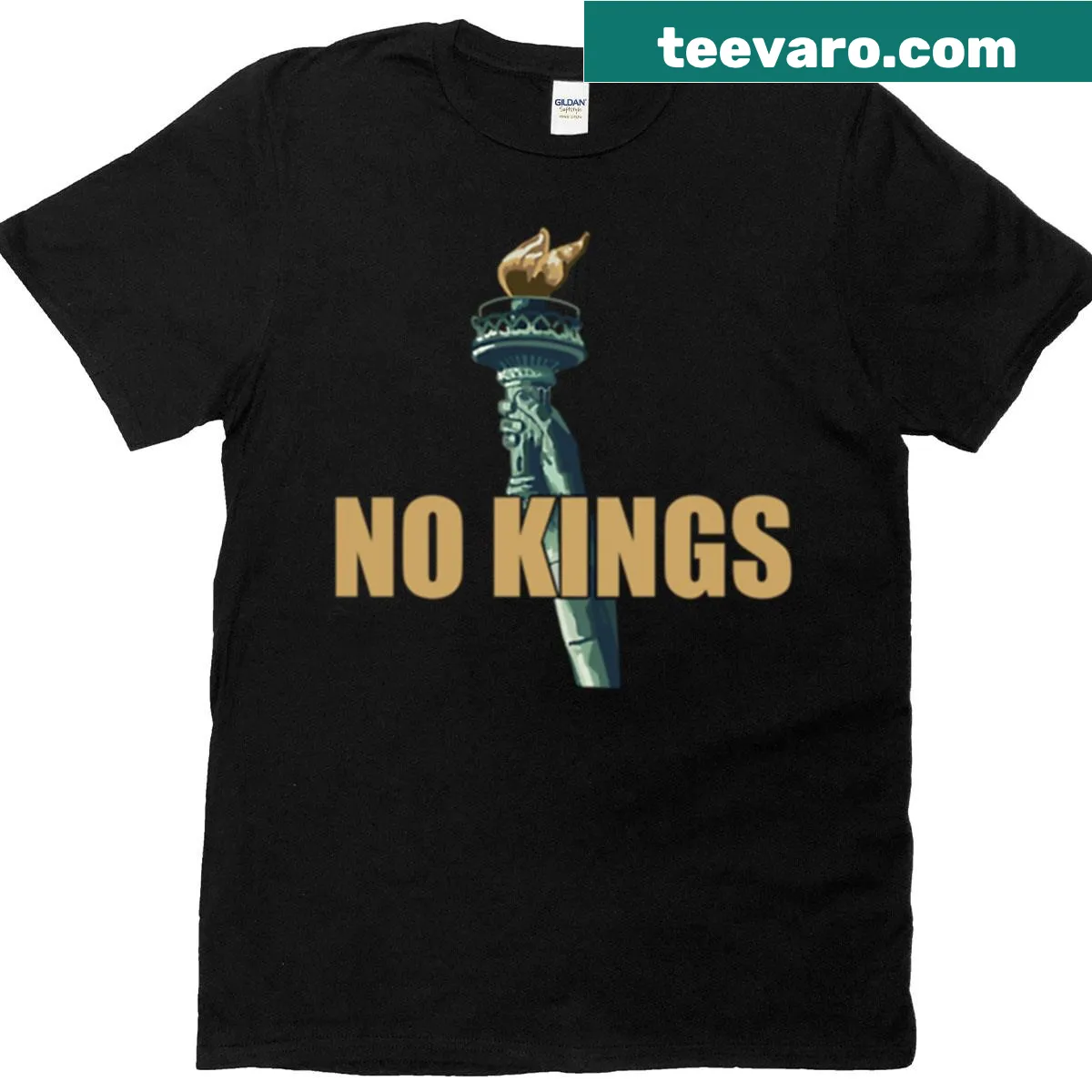 T-shirt featuring 'No Kings' alongside the Statue of Liberty graphic — on a men's t-shirt
