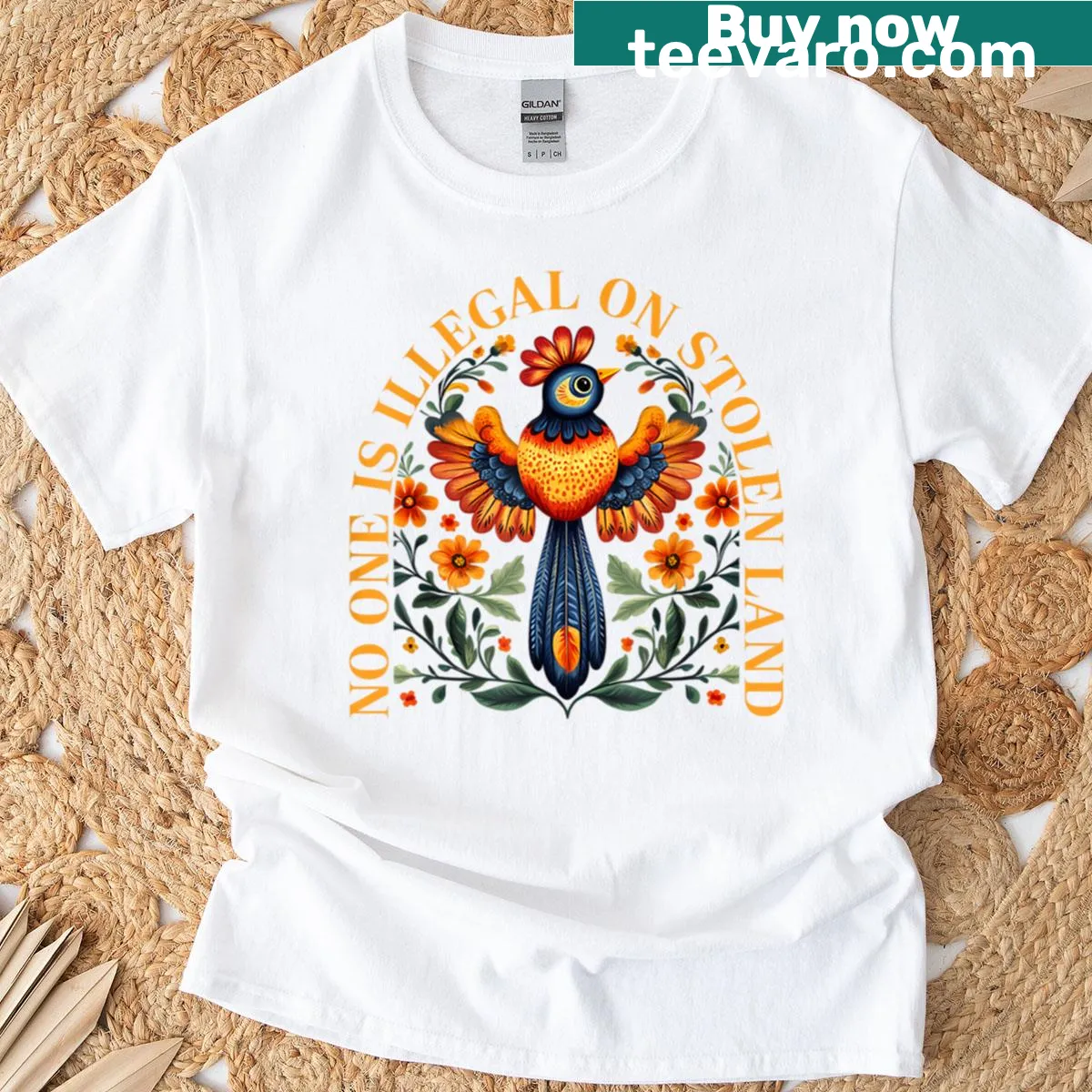 Vintage-style T-shirt with a social justice message about land rights — on a men's t-shirt