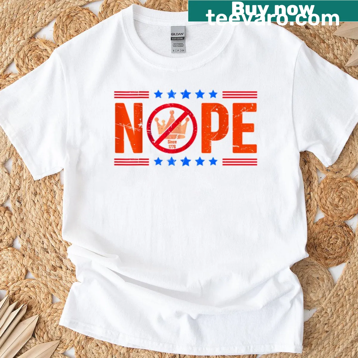 T-shirt with playful text 'Nop Nope Fist Crown No Kings' — on a men's t-shirt