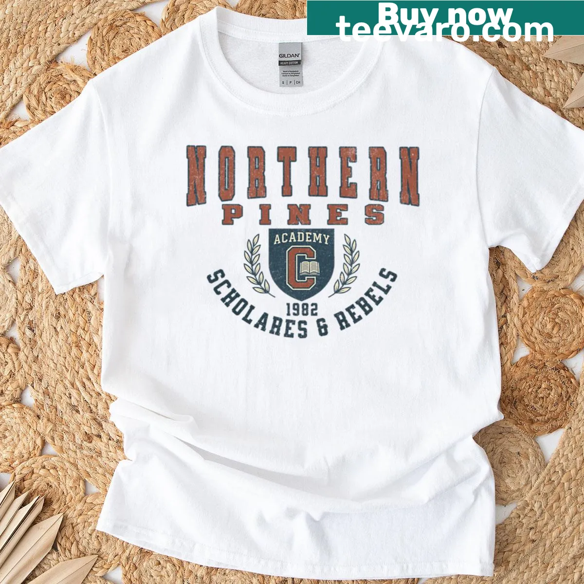 T-shirt with 'Northern Pines Academy' graphic — on a men's t-shirt