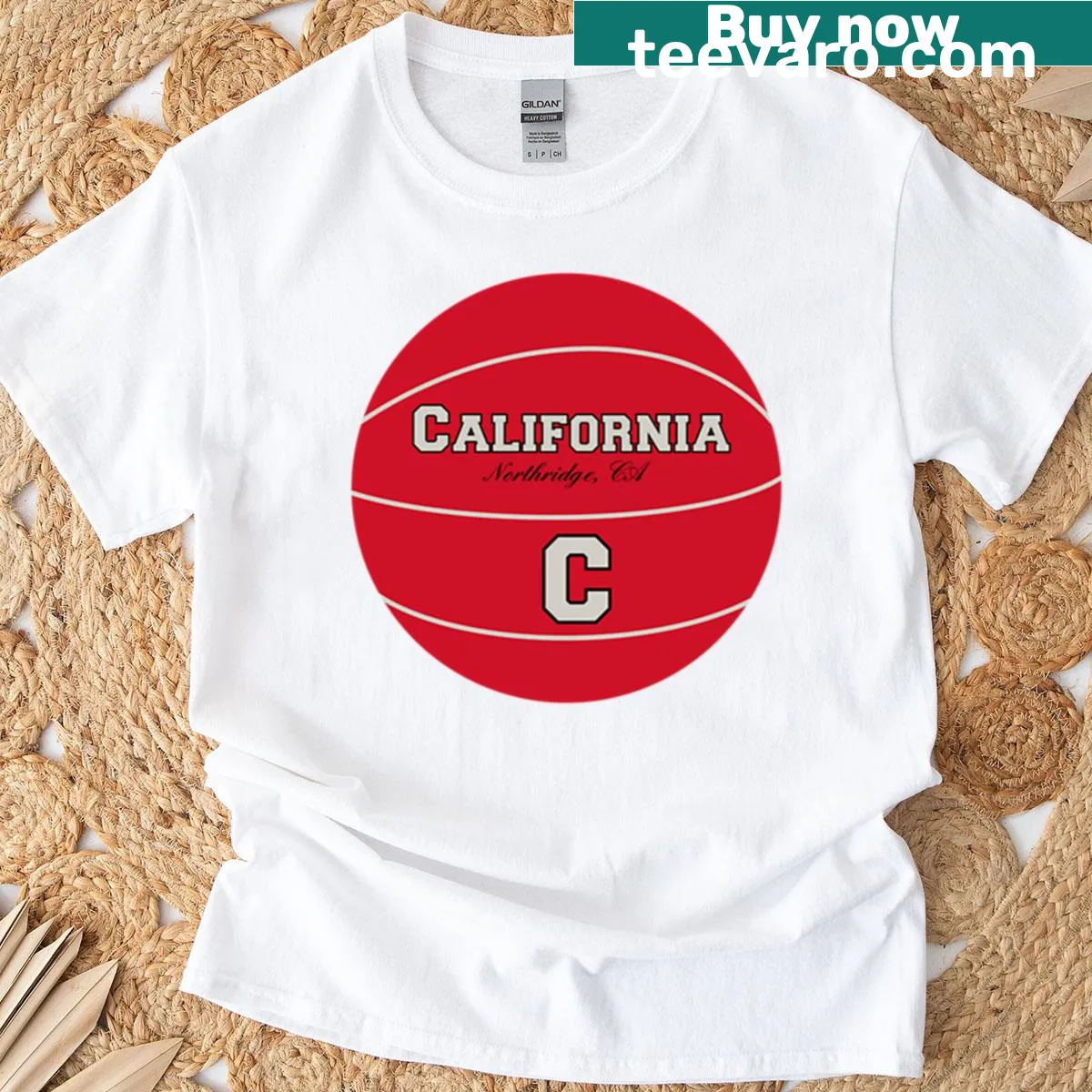 Basketball logo T-shirt representing Northridge, California — on a men's t-shirt
