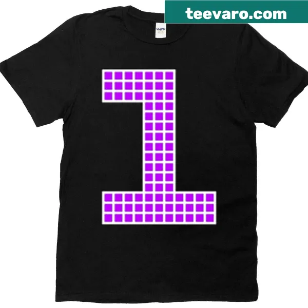 Pixelated block character graphic on a T-shirt