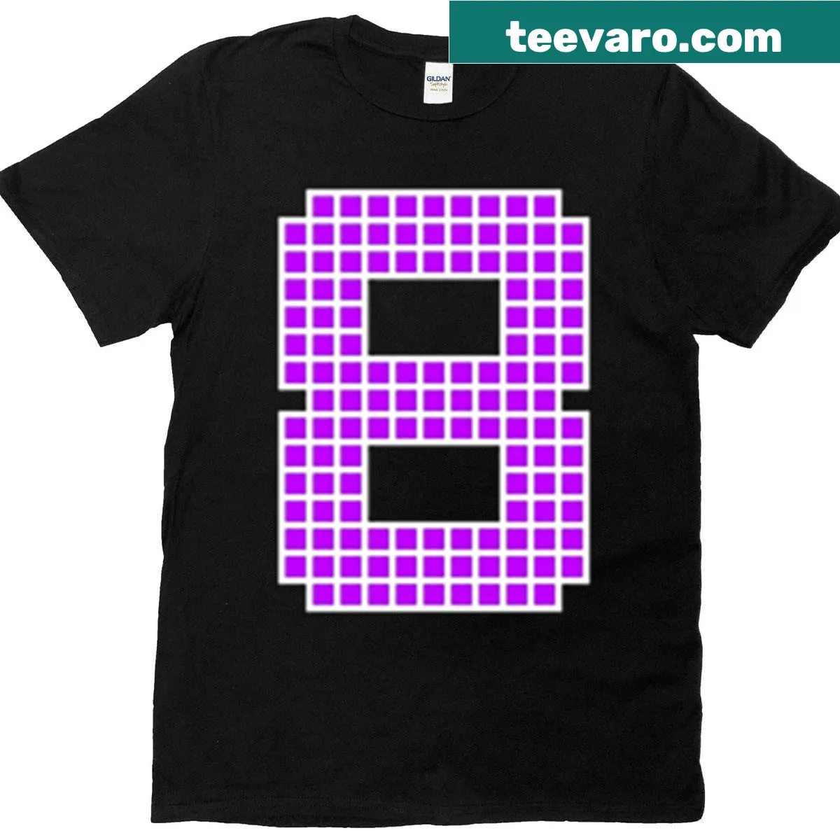 Purple Pixel Block Character t-shirt with an exciting cartoon design — on a men's t-shirt