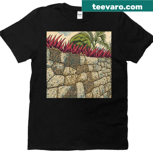 Illustrated Ryukyu landscape graphic on a tranquil T-shirt