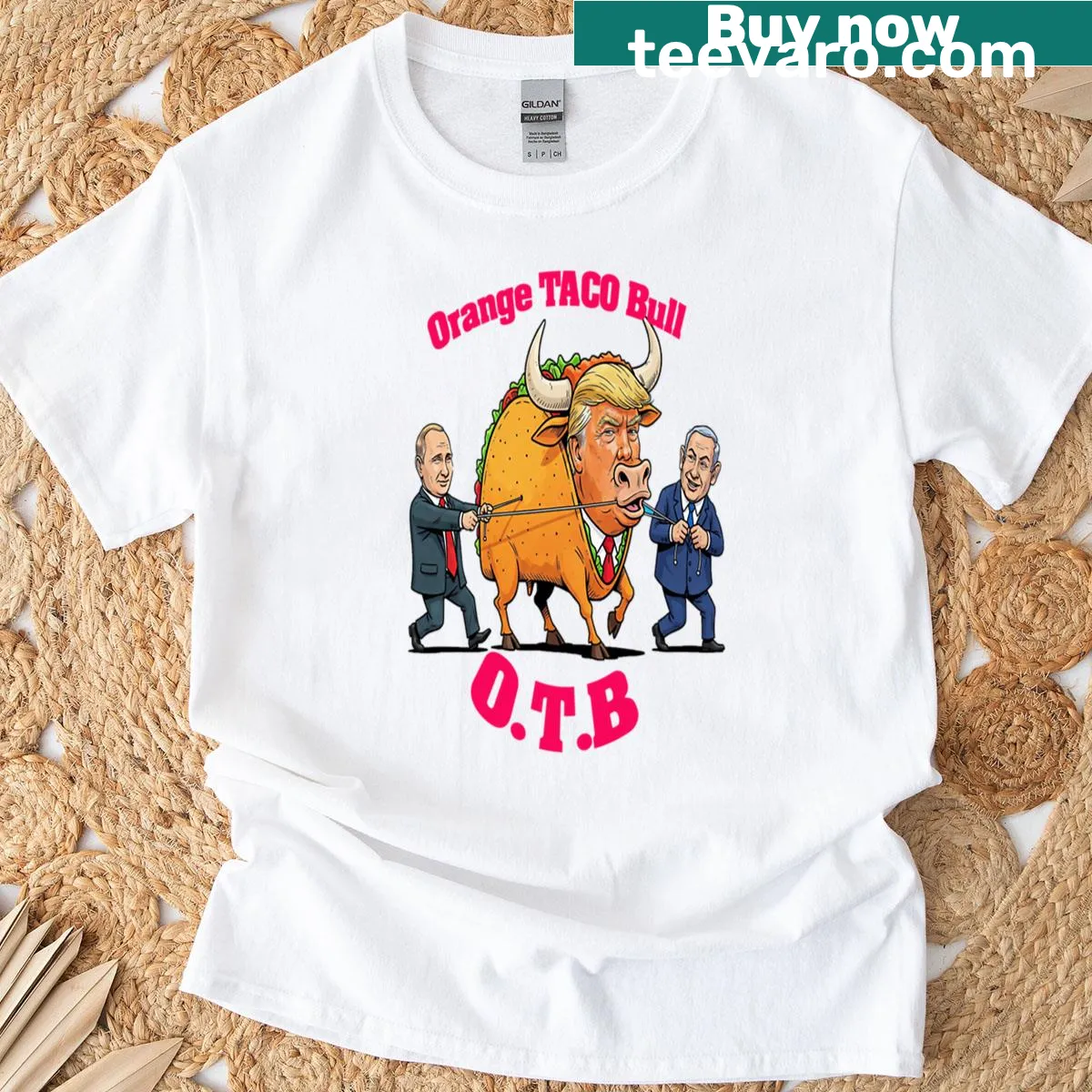 Oversized t-shirt with a cartoon taco bull graphic — on a men's t-shirt
