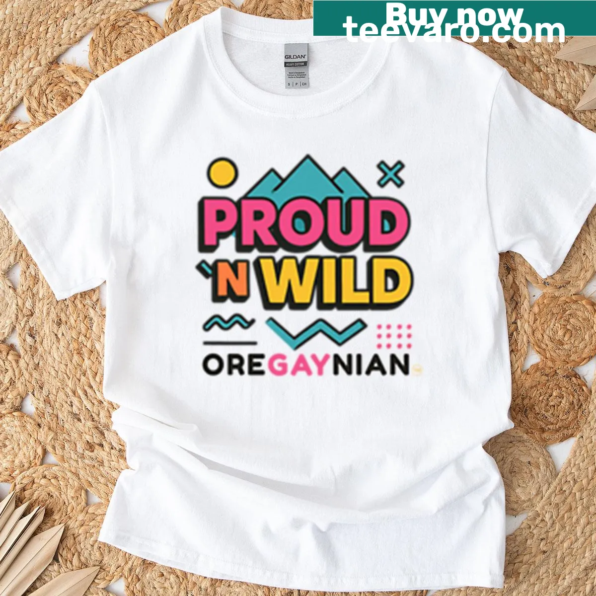 Oregaynian Proud N Wild T-shirt with outdoor-inspired graphics — on a men's t-shirt