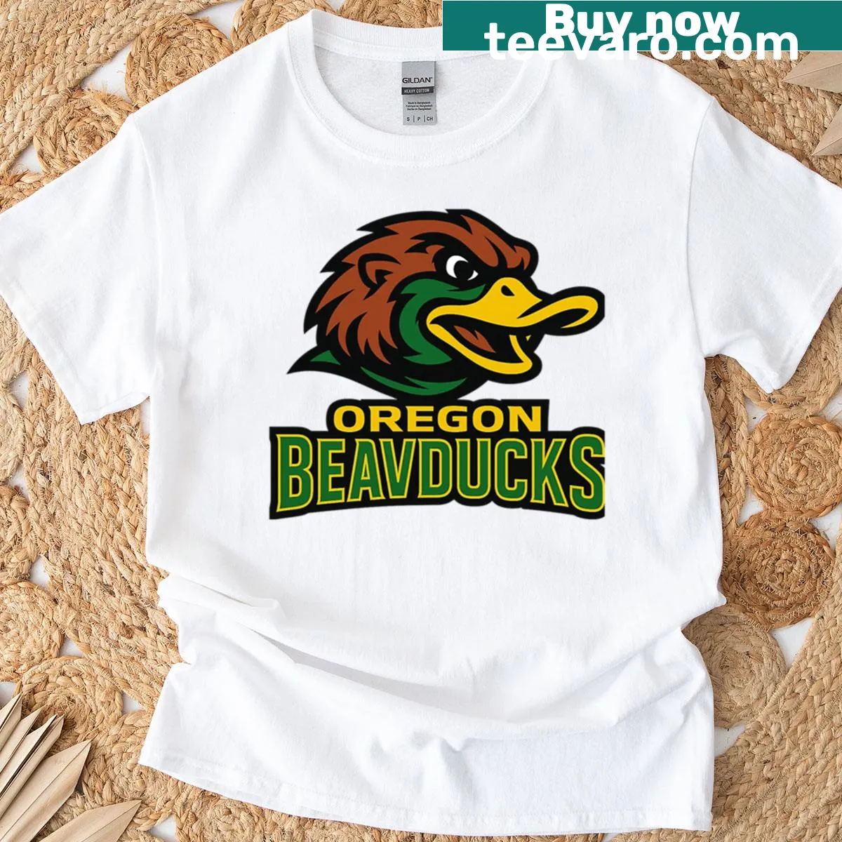 Oregon Beavducks T-shirt featuring playful team graphics — on a men's t-shirt