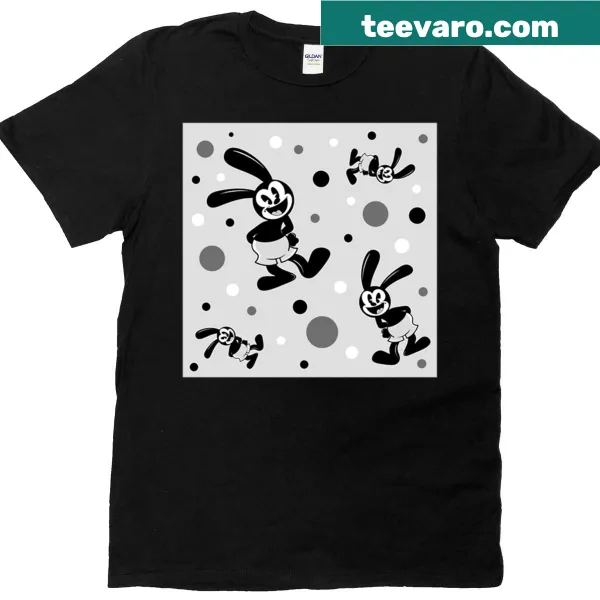 Cartoon illustration of Oswald Lucky Rabbit on a t-shirt