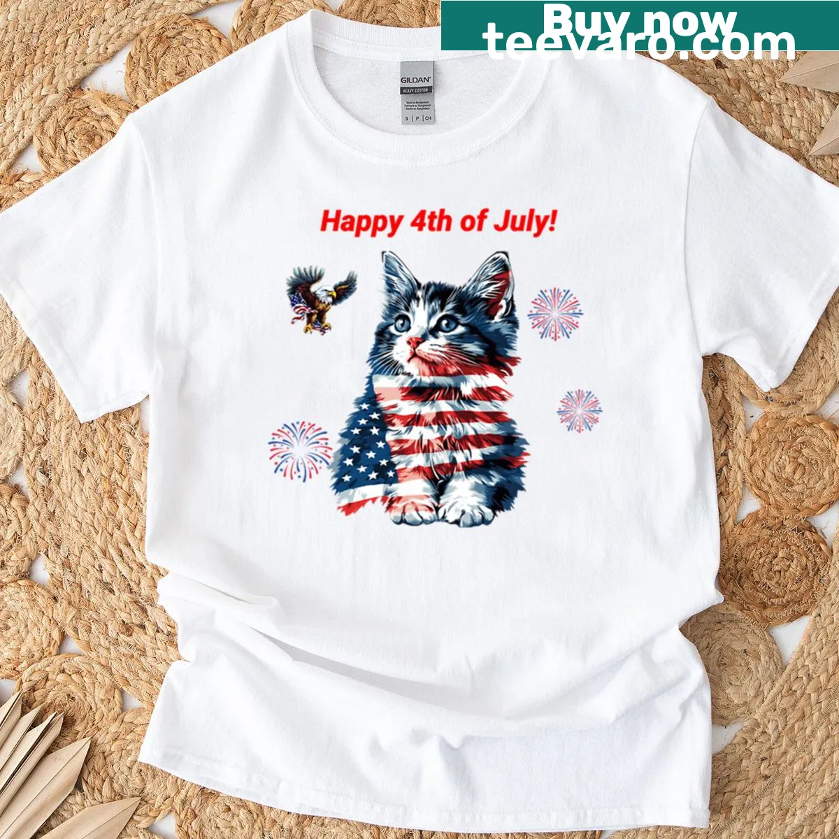 Adorable kitten with an American flag design for pet lovers. — on a men's t-shirt