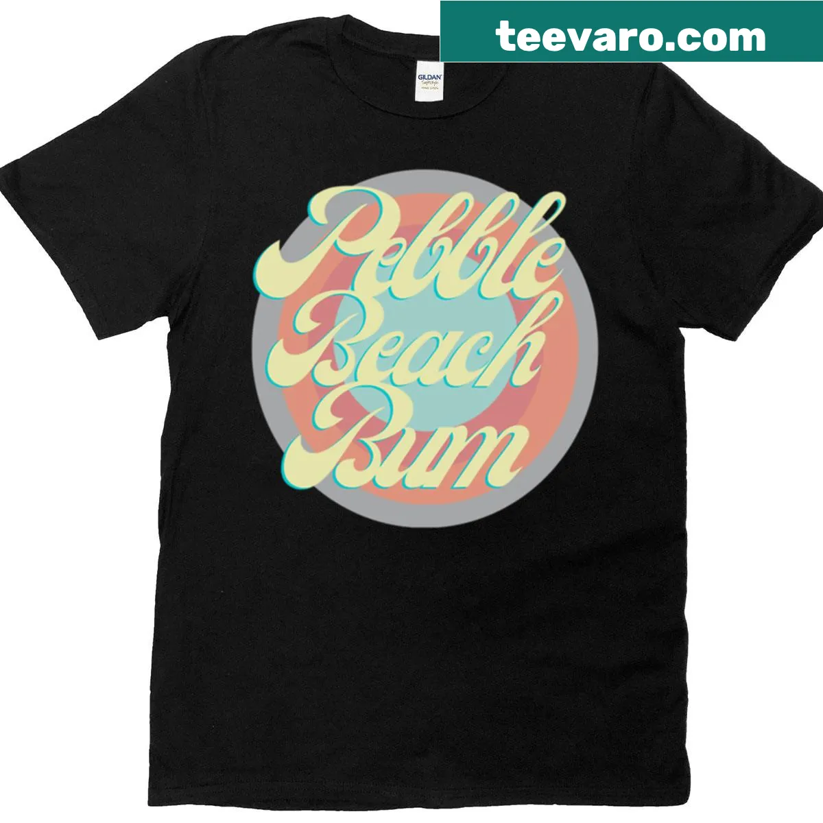 Illustration of Pebble Beach design on a casual beach-themed t-shirt — on a men's t-shirt