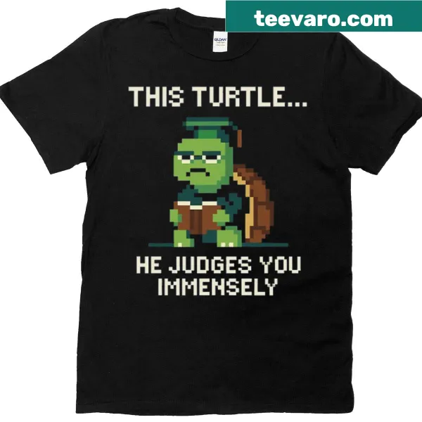 Oversized T-shirt with a pixel art turtle design and humorous text