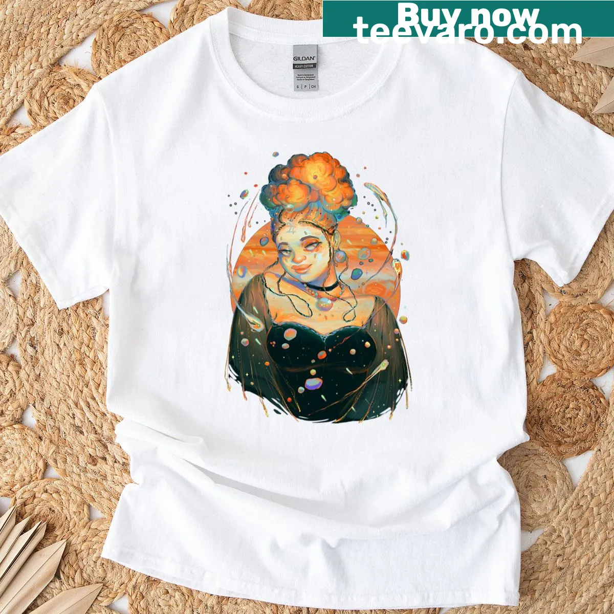 Illustrated Jupiter-themed t-shirt celebrating the solar system — on a men's t-shirt