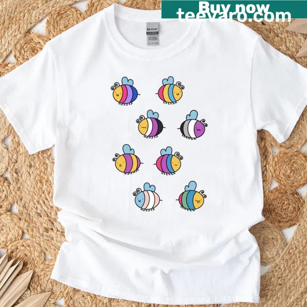 Illustrated T-shirt featuring prideful bees