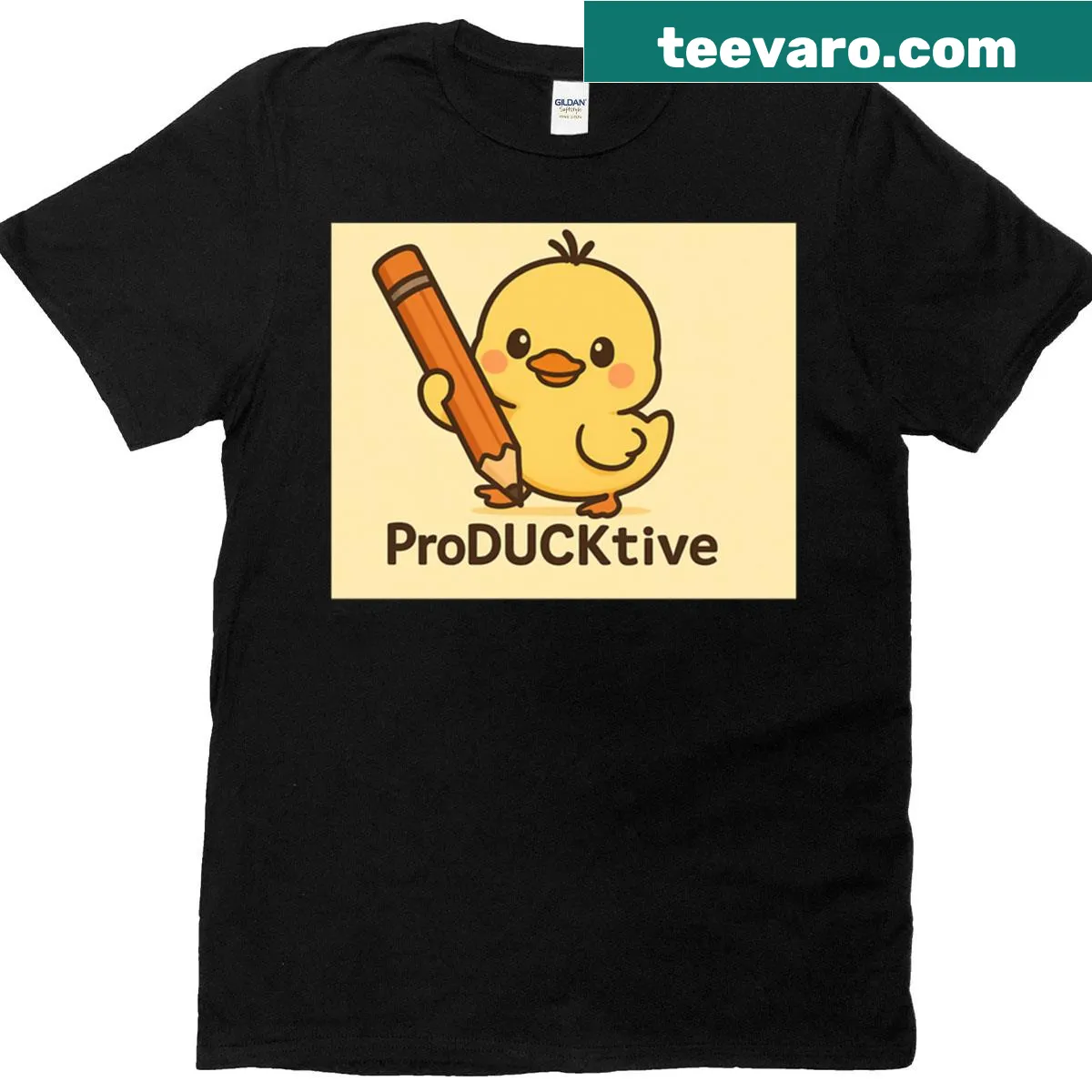 Playful T-shirt featuring the word 'Producktiv.' — on a men's t-shirt
