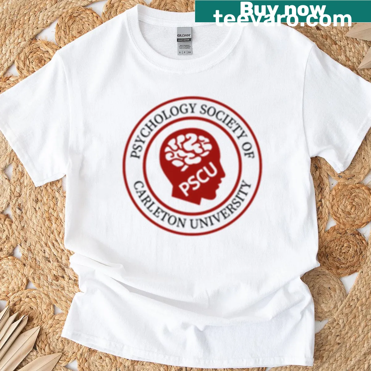 T-shirt featuring the Psychology Society of Carleton University logo — on a men's t-shirt