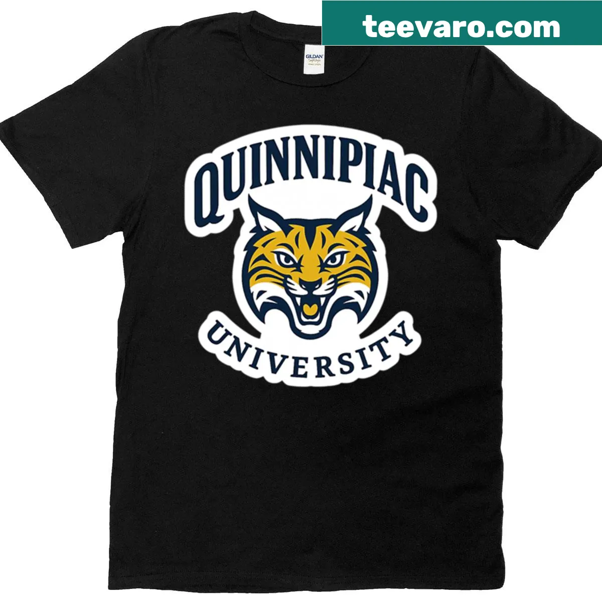 T-shirt featuring Quinnipiac University inspired logo design — on a men's t-shirt
