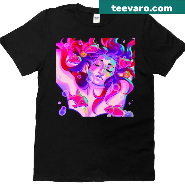 Cartoon T-shirt featuring whimsical mermaid fishies