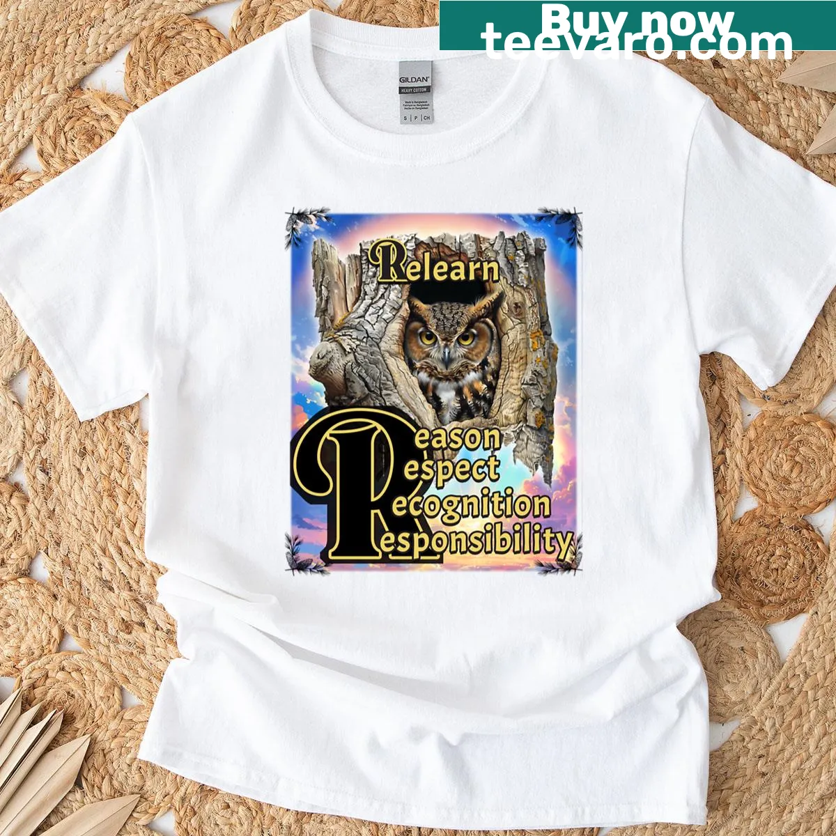 Relearn t-shirt with values of reason and respect — on a men's t-shirt