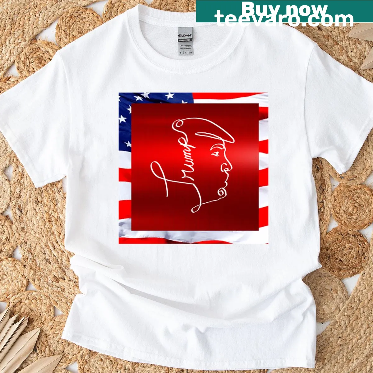 Bold typography shirt supporting the Republican Trump USA theme — on a men's t-shirt