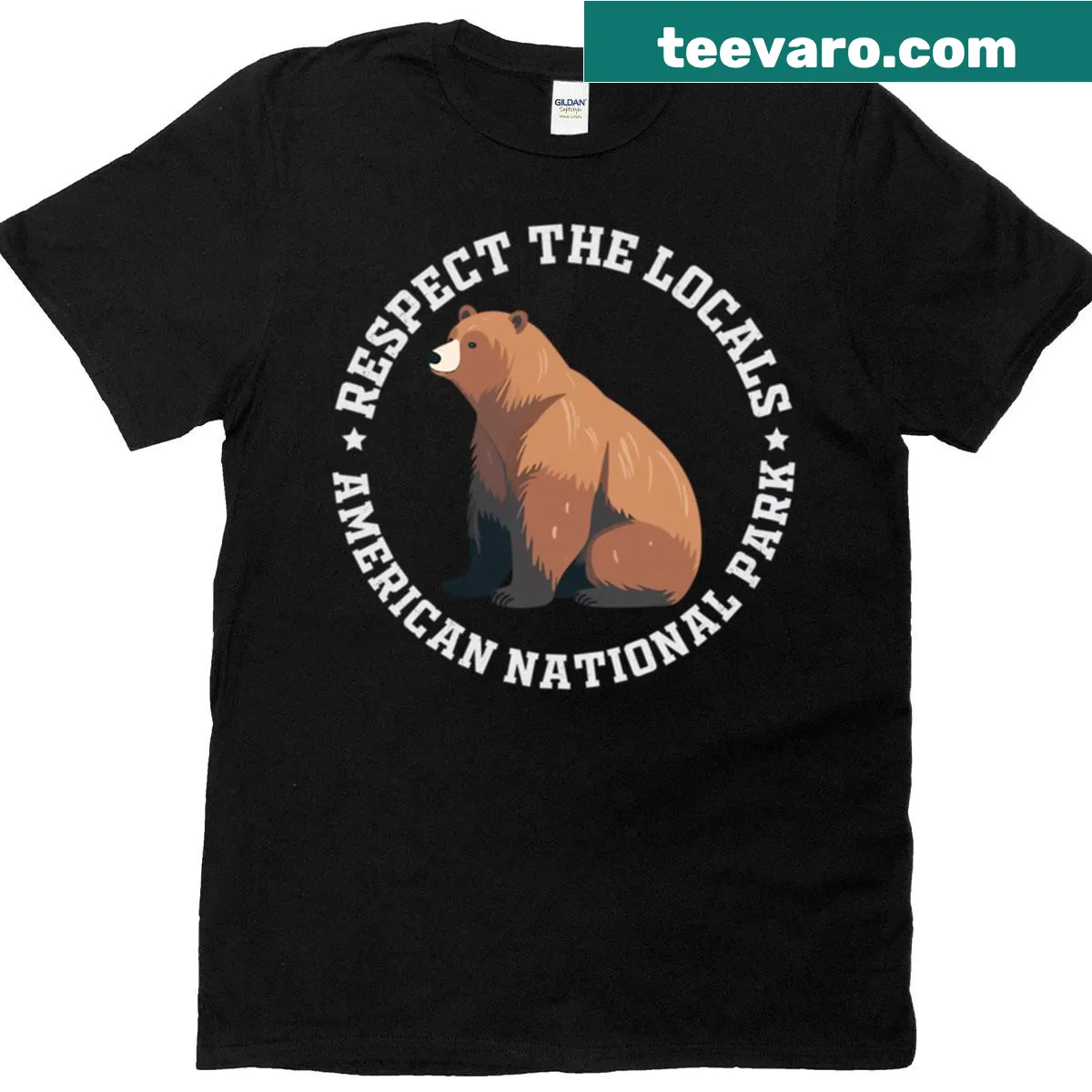 T-shirt promoting nature conservation with text about respecting locals — on a men's t-shirt