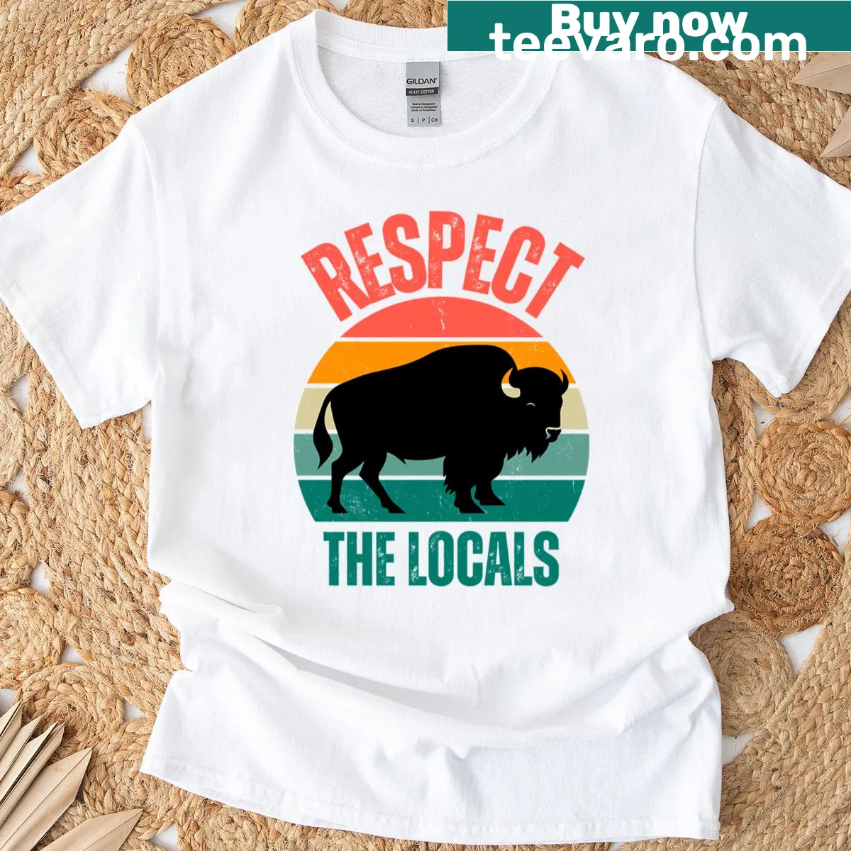 Respect the locals t-shirt featuring American bison — on a men's t-shirt