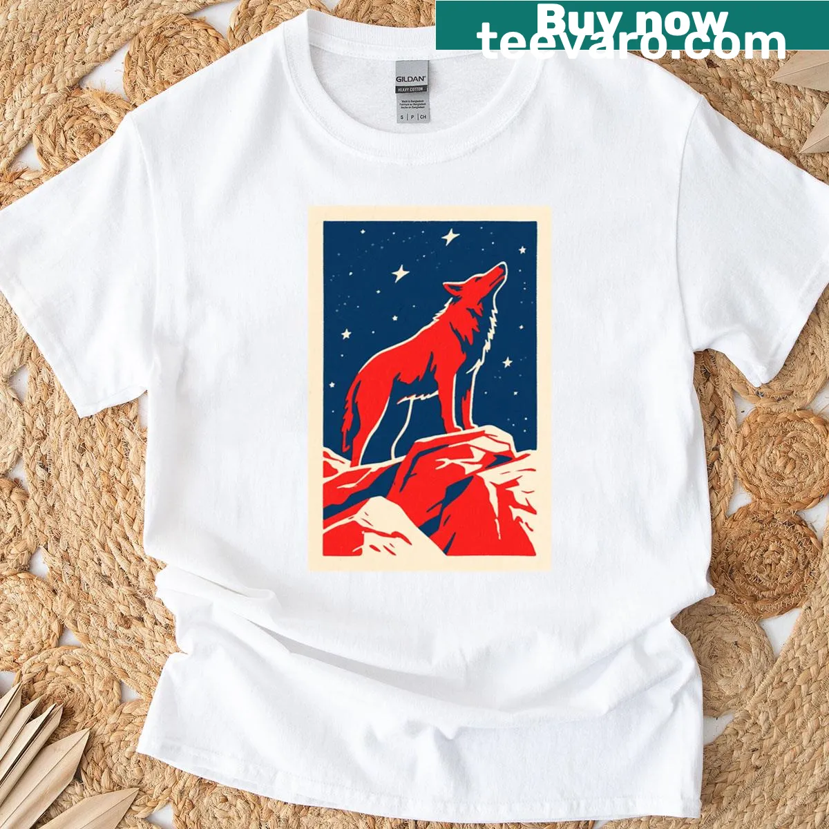 Retro T-shirt with a lone wolf silhouette and vintage design — on a men's t-shirt