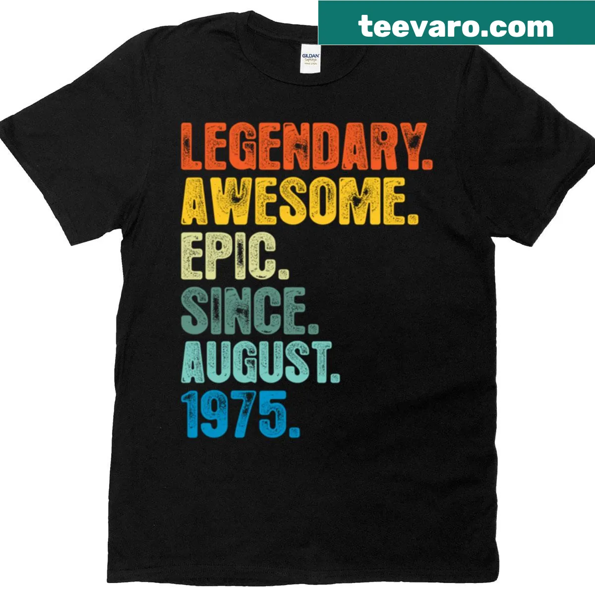 Vintage-style birthday t-shirt for 50th with August 1975 text — on a men's t-shirt