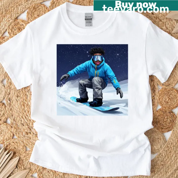 Retro T-shirt celebrating snowboarding journey with 'Riding The Light Dark' text