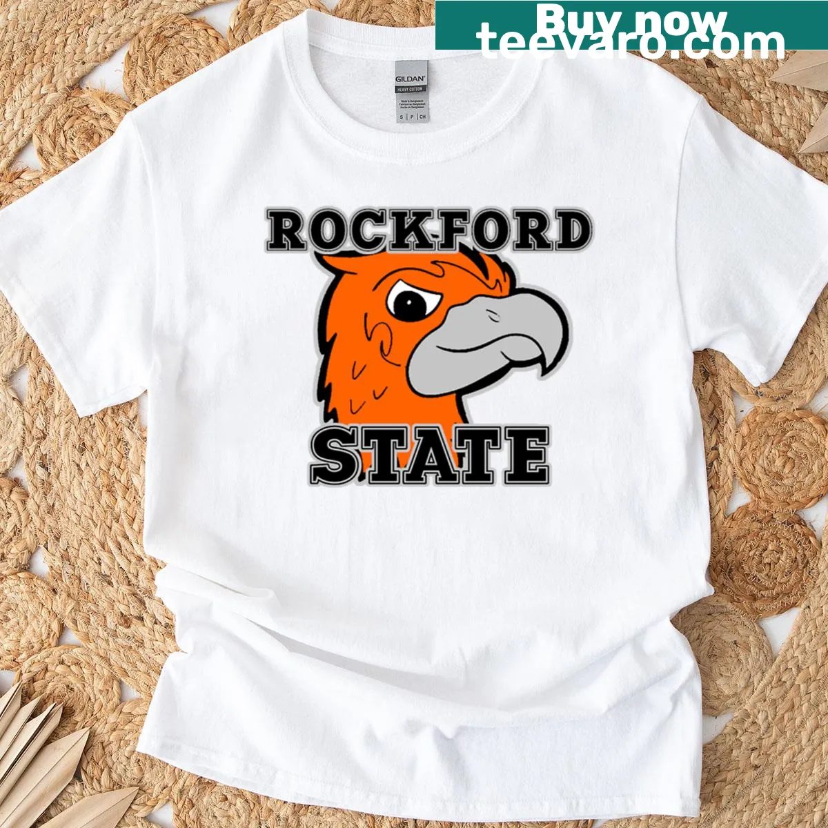Rockford State University logo T-shirt — on a men's t-shirt