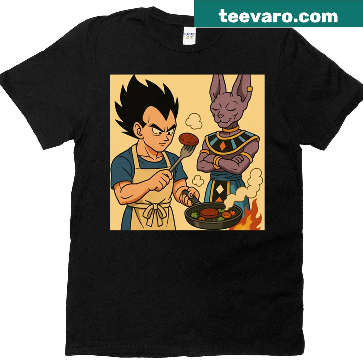 T-shirt featuring 'Saiyan Prince In The Kitchen' text and illustration — on a men's t-shirt