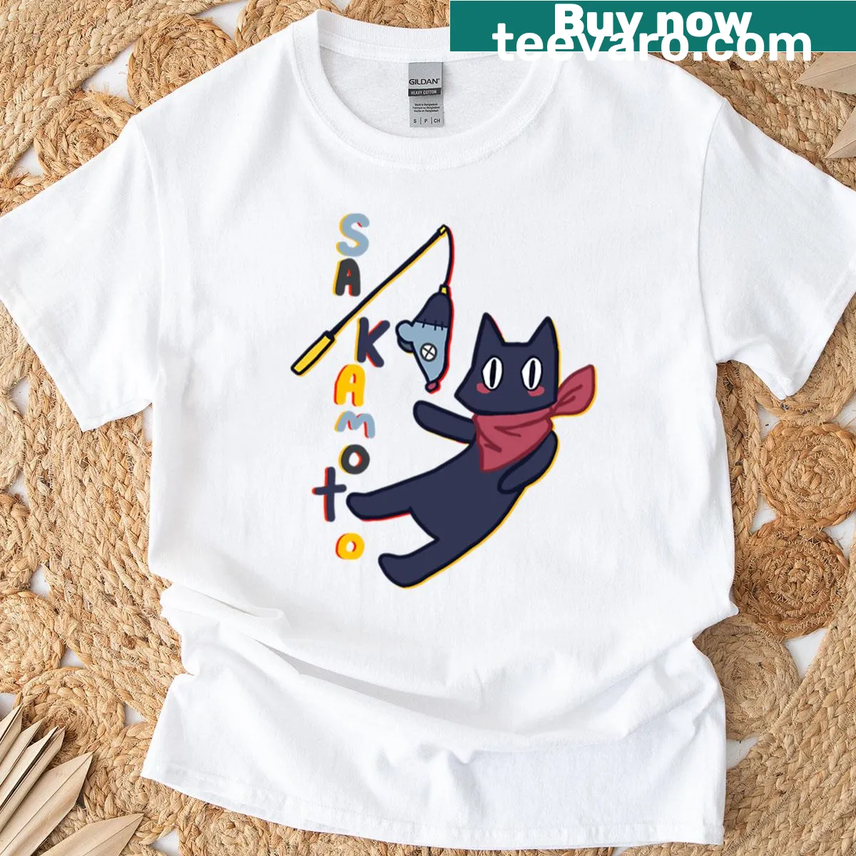 Illustration of a cat on a T-shirt — on a men's t-shirt