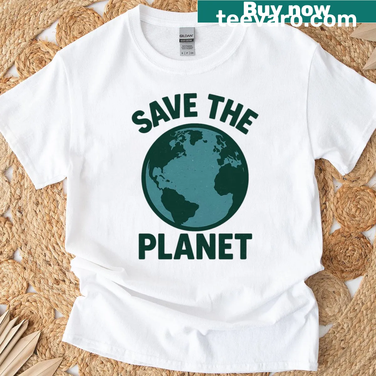 Vintage earth awareness graphic t-shirt promoting eco-friendly living — on a men's t-shirt