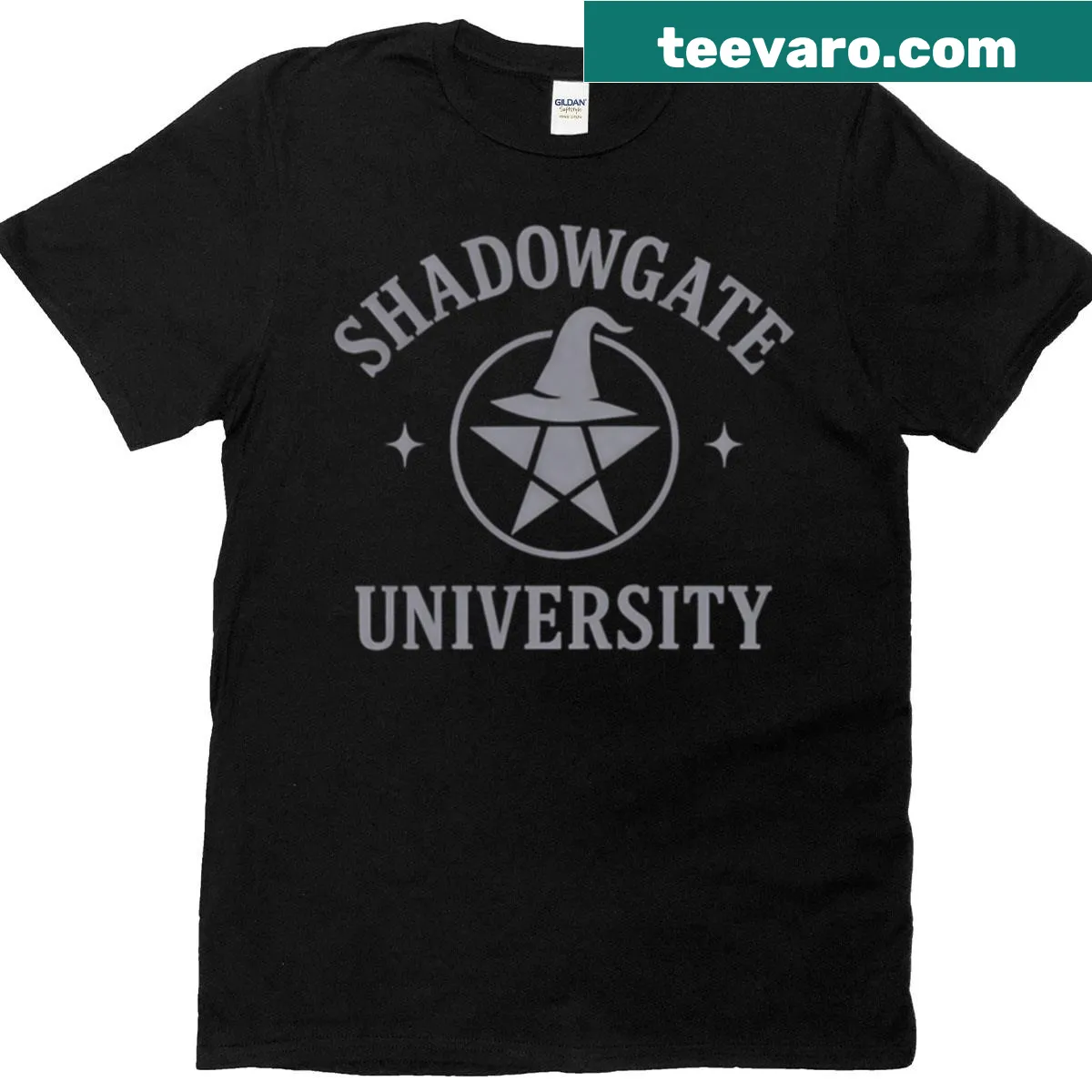 Oversized t-shirt featuring Shadowgate University cartoon design — on a men's t-shirt