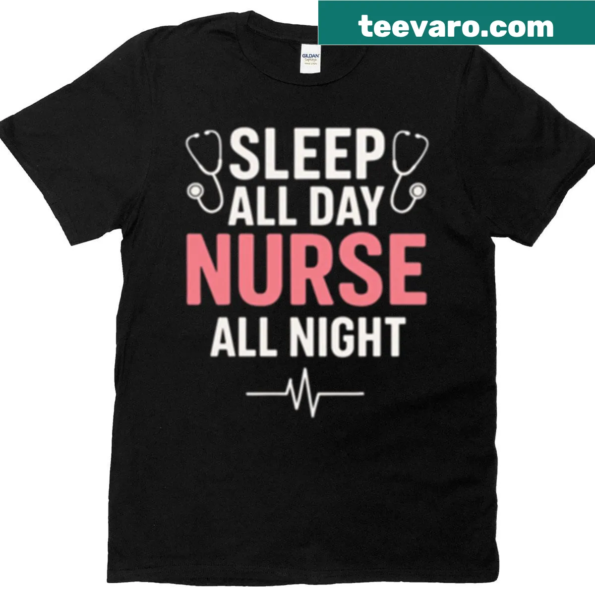 Funny nursing quote shirt with text about sleeping and nursing — on a men's t-shirt
