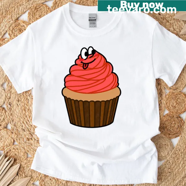 Cute cartoon cupcake character on T-shirt