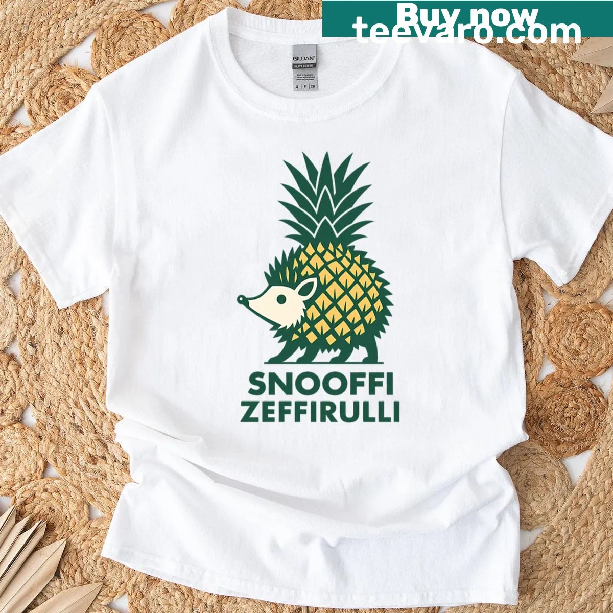Playful pineapple hedgehog character on T-shirt — on a men's t-shirt