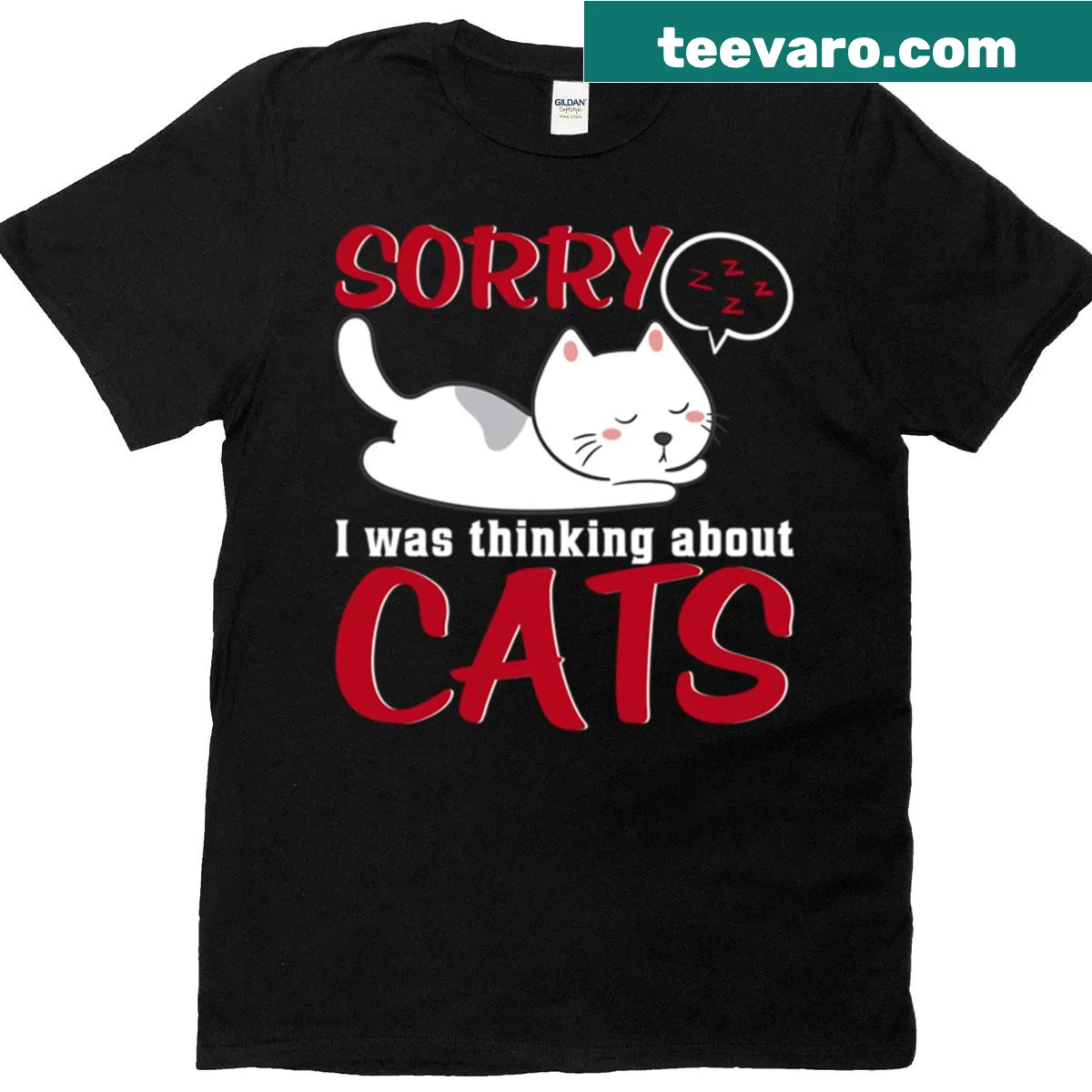 T-shirt with the text 'Sorry I Was Thinking About Cats' in fun typography — on a men's t-shirt