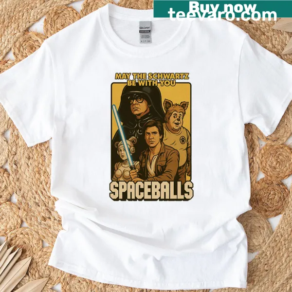 T-shirt with 'May The Schwartz Be With You' in playful typography
