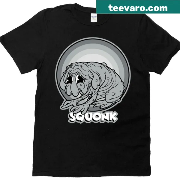 Illustrated Squonk design with text on a silverscreen t-shirt