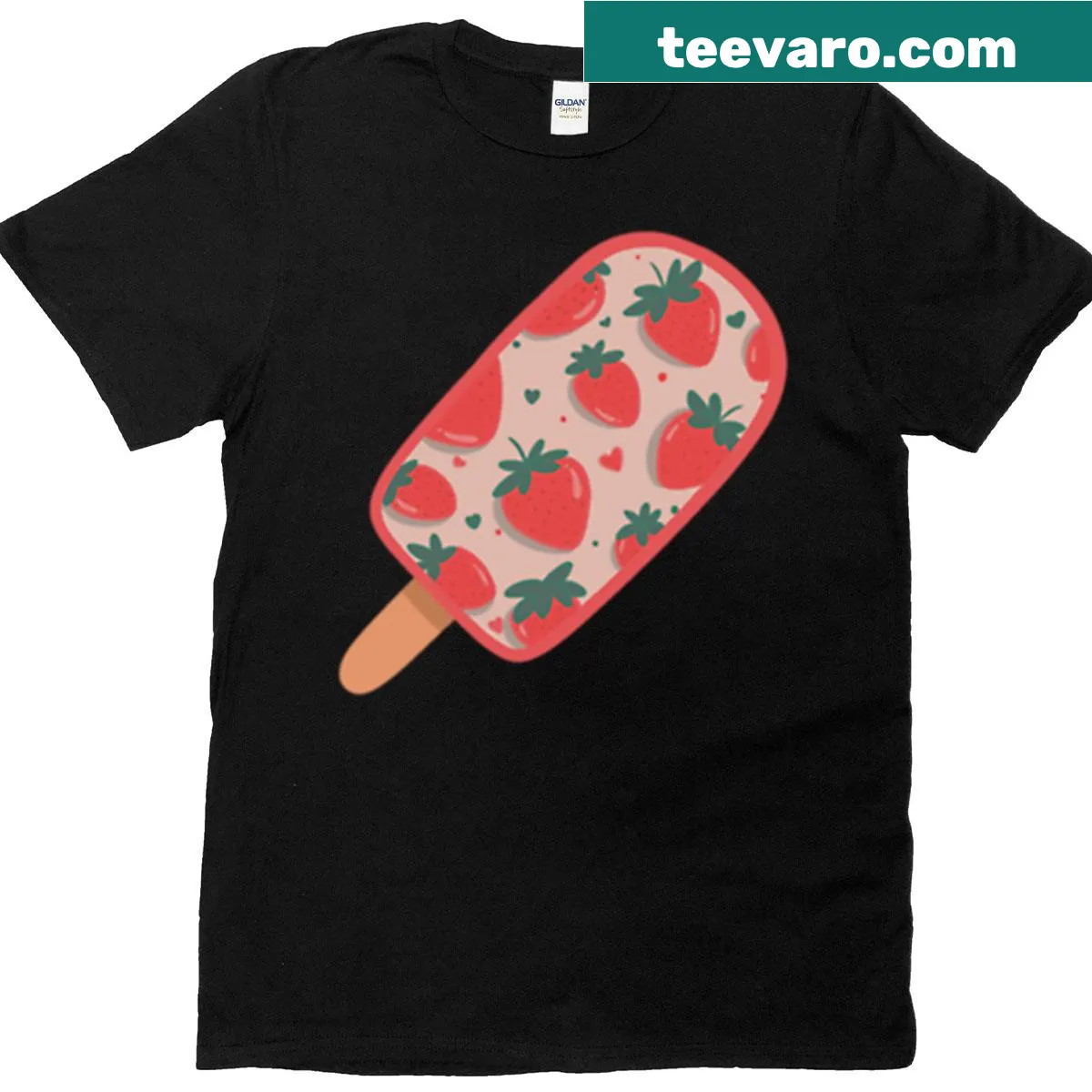 Charming strawberry ice pop illustration on t-shirt — on a men's t-shirt