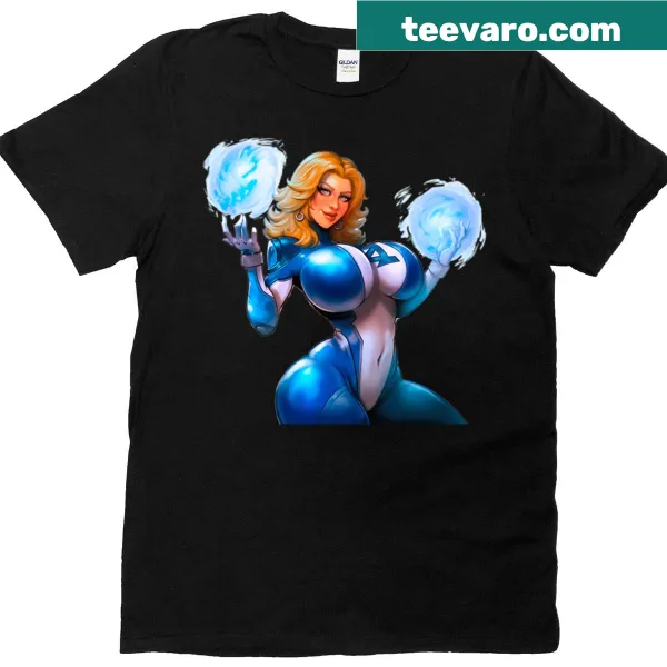 Illustrated design featuring Sue Storm, the Invisible Woman from comics