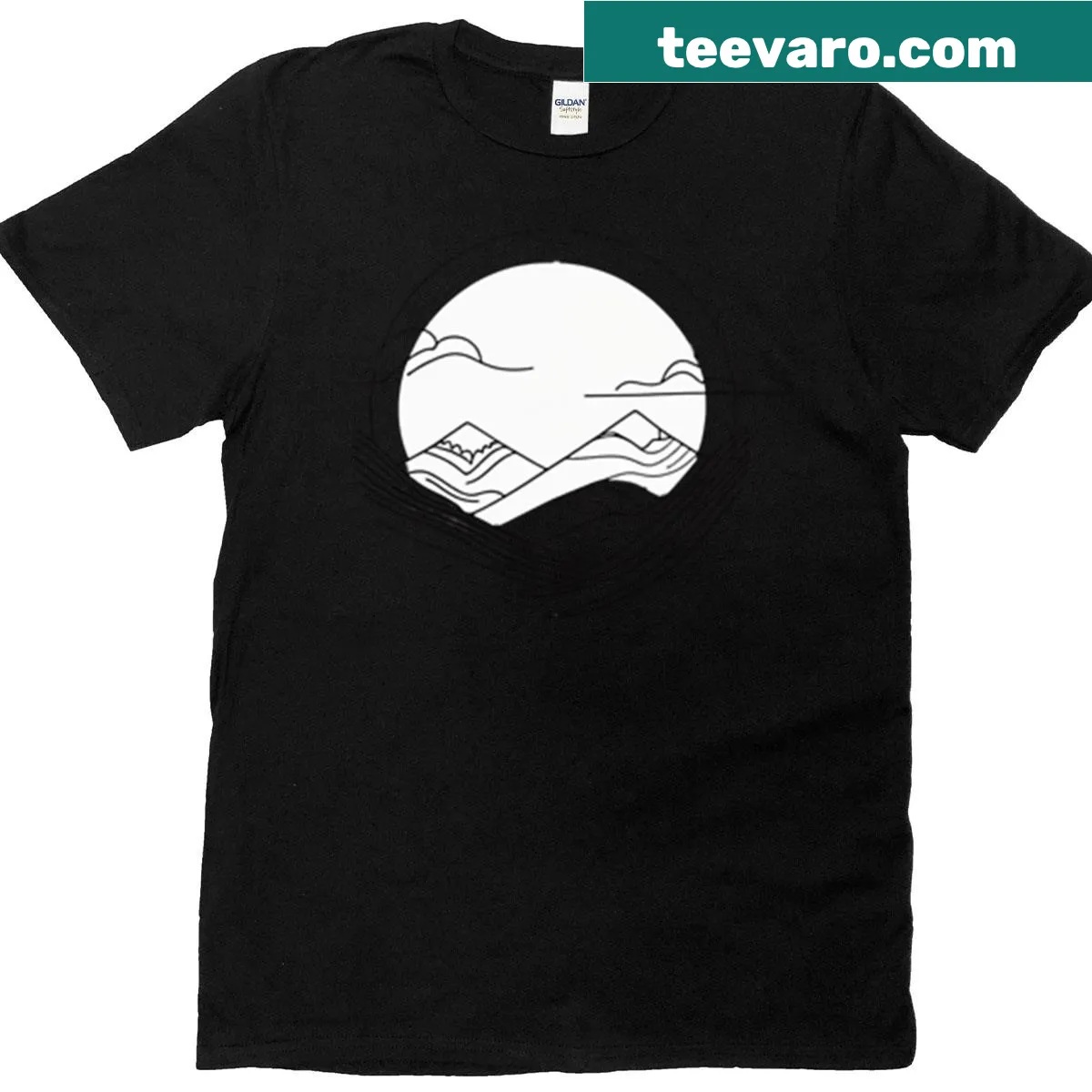 Abstract landscape design of sunset hills on a casual t-shirt — on a men's t-shirt