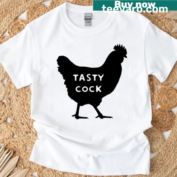 Playful rooster graphic on T-shirt celebrating food culture