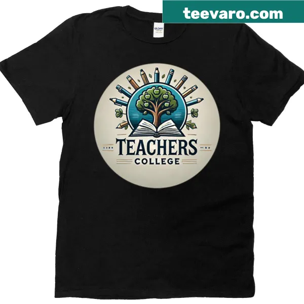 Teachers College logo T-shirt displaying the emblem in a professional design.