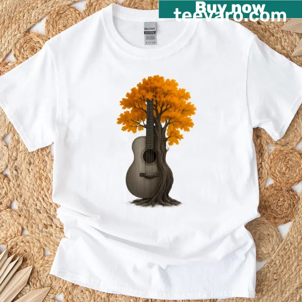 Creative t-shirt featuring an illustration of a tree made from musical elements.