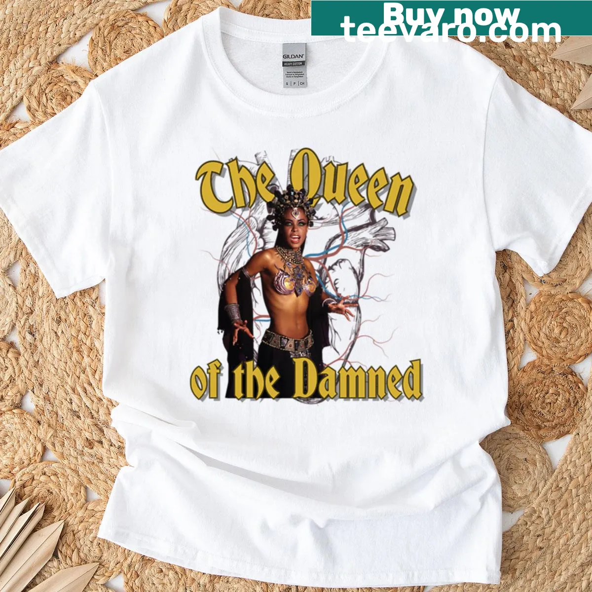 Dark fantasy graphic of a queen on distressed T-shirt — on a men's t-shirt